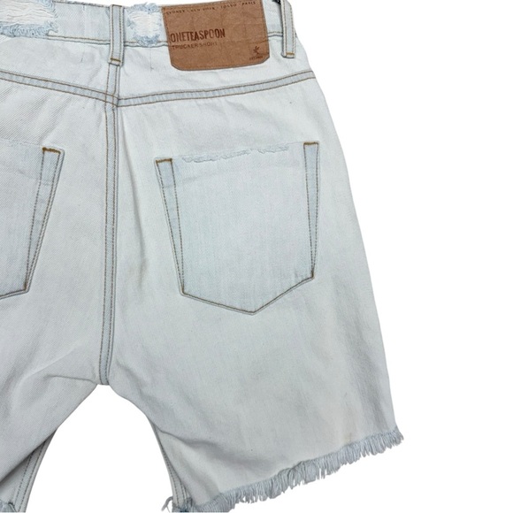 One Teaspoon Longline Trucker Denim Shorts, Size 26, NWT, White Ripped Shorts - Picture 8 of 13